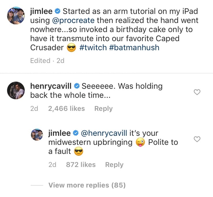 Jim Lee Henry Cavill Instagram Superman