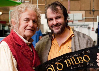 Peter Jackson And Ian Holm On The Set Of The Hobbit