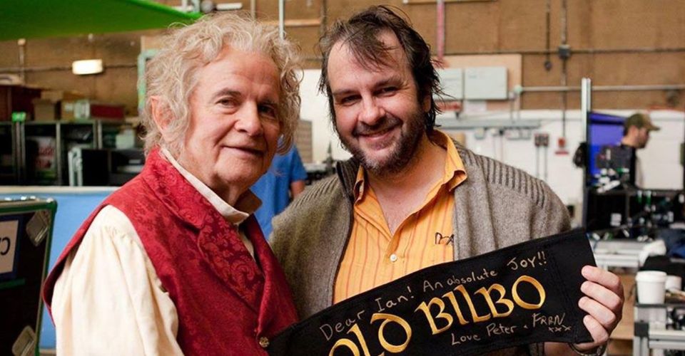 Peter Jackson And Ian Holm On The Set Of The Hobbit