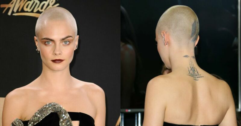 Cara Delevingne Silver Painted Shaved Head