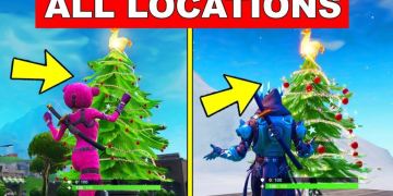 Fortnite Showdown Challenge, Dance in Front of Different Holidays Tree