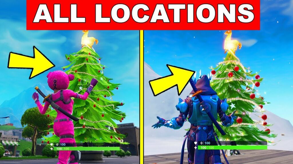 Fortnite Showdown Challenge, Dance in Front of Different Holidays Tree